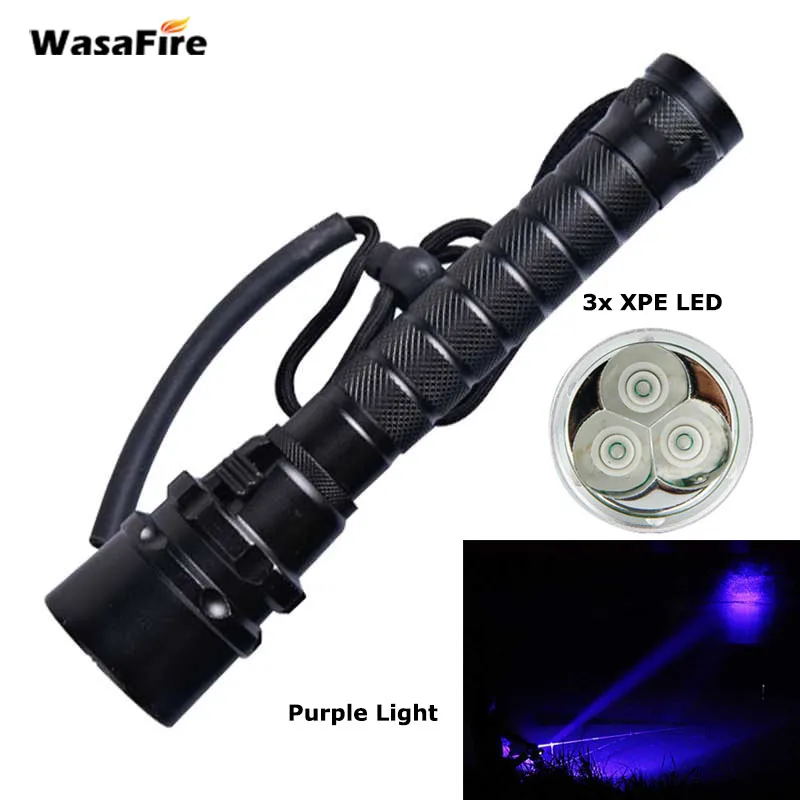 Koop UV Led Zaklamp Duiken Waterdichte Duiklamp Licht 100 m Onderwater Zaklamp Paars Licht 3x XPE LED Ultraviolet Lamp Lantaarn