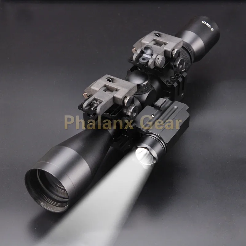 

5 in 1 NEW 3-9x40 Hunting Scope Optics +QD 3 Side Rail Mounts for Rifle Airsoft +2 Pcs 45 Degree Mounts+ Tactical 800 LUMS torch