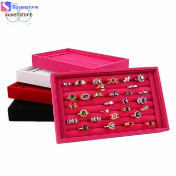 

SUSENSTONE Full Velvet Ring Box Jewelry Box Earrings Ring Jewelry Box Tray Box #6-7