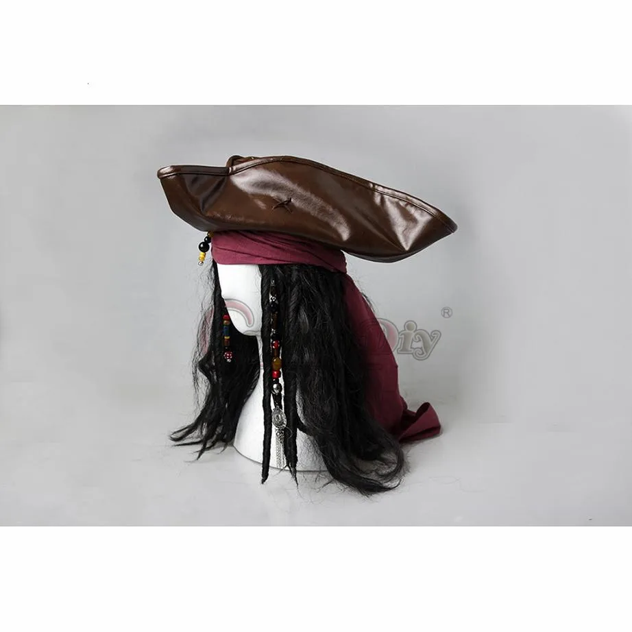 Головной убор для косплея «Пираты Карибы 5»; головной убор капитана Джека Воробья; головной убор для косплея; головной убор; костюм для волос; реквизит J5 - Цвет: wig and head pieces