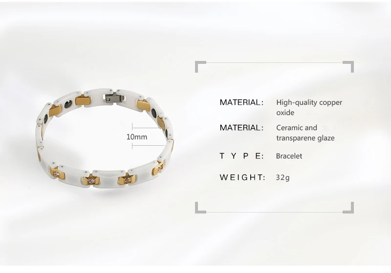 Новинка 585, золотой, элегантный,, модный, белый, керамический, целебный, магнитный браслет для мужчин и женщин, нержавеющая сталь, германий, золотой, черный браслет