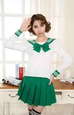 Высокое качество, костюм моряка для студентов, школьная форма для подростков, консервативный стиль, униформа COS JK, Модная японская юбка с бантом - Цвет: green
