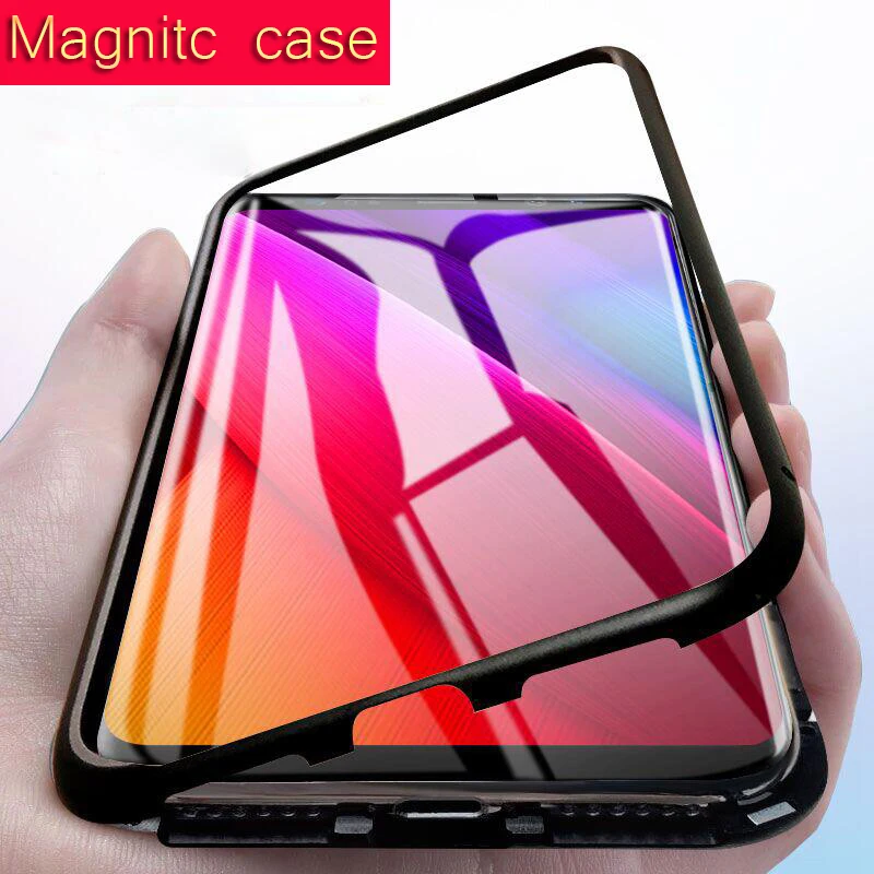 

Magnetic Adsorption Phone Case For oneplus 7 Pro Magnet Metal Tempered Glass Cover Case For One Plus 6 6T 5T 1+7 1+6T Funda Capa