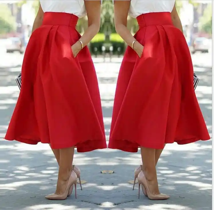mid length satin skirts xl