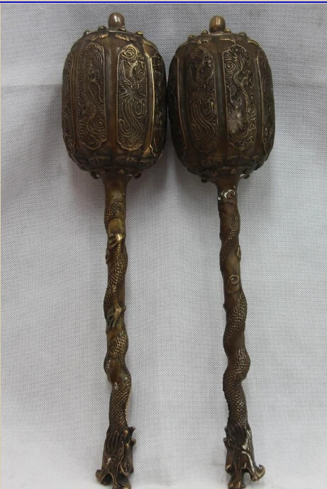 

China Folk Copper Bronze Warrior weapon weaponry General Dragon Chui hammer pair