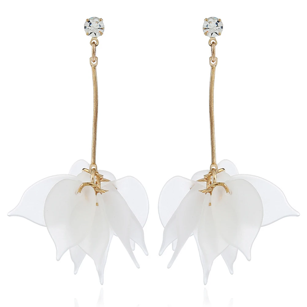 

Fashion Women's Long Statement Flower Petals Dangle Earrings Jewelry Accessory