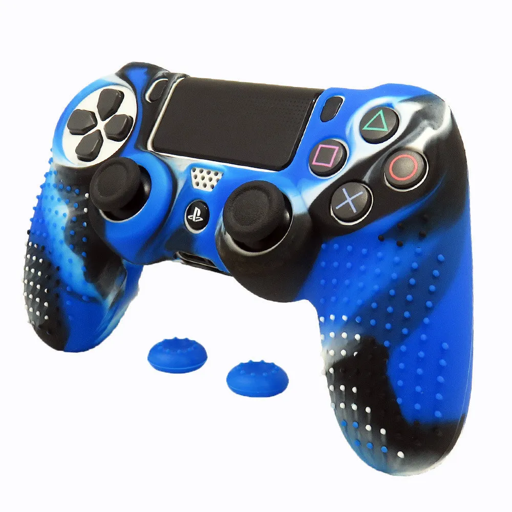IVYUEEN, новая версия, силиконовый чехол для Dualshock 4, для playstation 4, PS4 Pro, тонкая консоль, кожный чехол с контроллером, колпачки - Цвет: Blue Camo