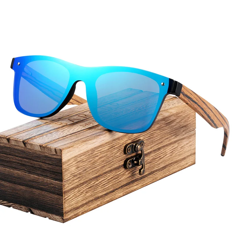 BARCUR, модные деревянные солнцезащитные очки для мужчин, бамбуковые дужки, солнцезащитные очки для женщин, деревянные очки Oculos de sol masculino - Цвет линз: Blue Zebra temples