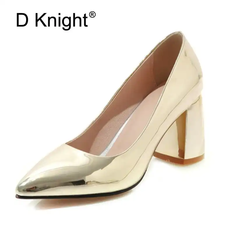 gold block heel pumps