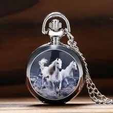 Retro Fashion Running Horse Design Quartz Pocket Watch Clock Necklace Pendant Chain for Women Men Gifts Relogio De Bolso P587