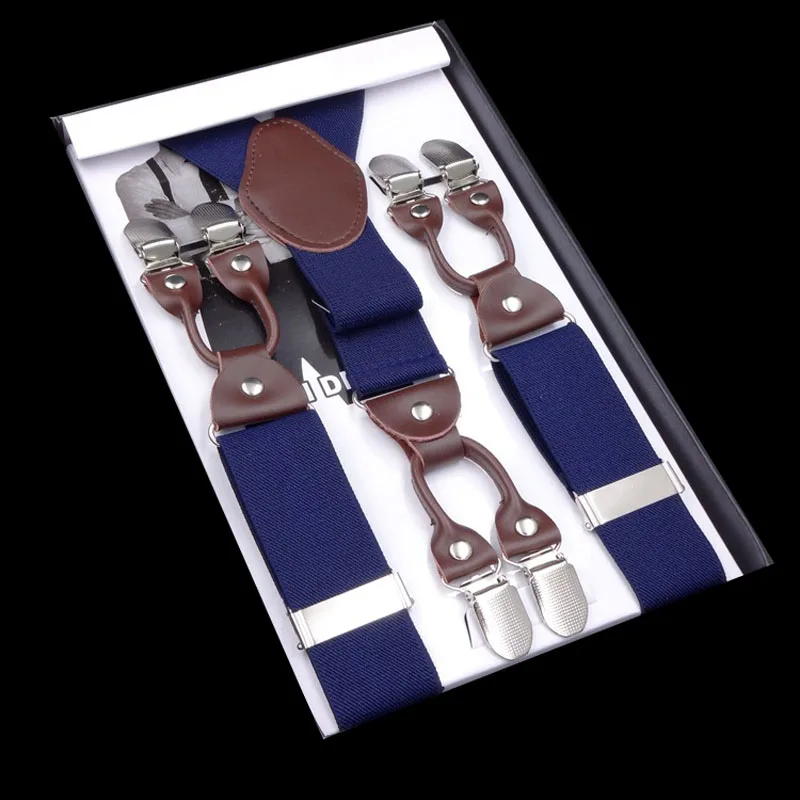 

European and American fashion: 3.5*115cm six-clip printed ribbon suspenders FY18081303