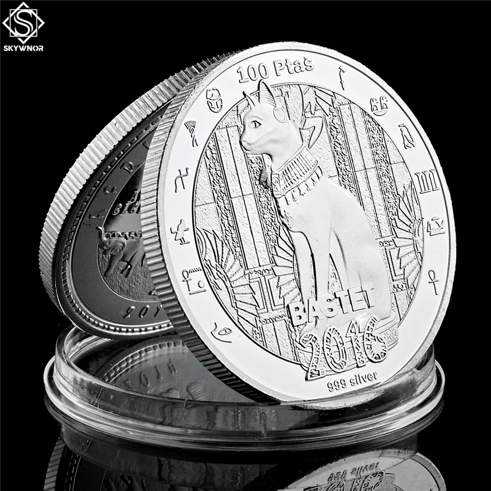 Egyptian Mythology Cat God Bastet Coin with Silver Plated Commemorative Coins Home Decor