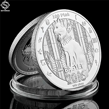 

2016 Egyptian Mythology Cat God Bastet Coin with Silver Plated Commemorative Coins Home Decor