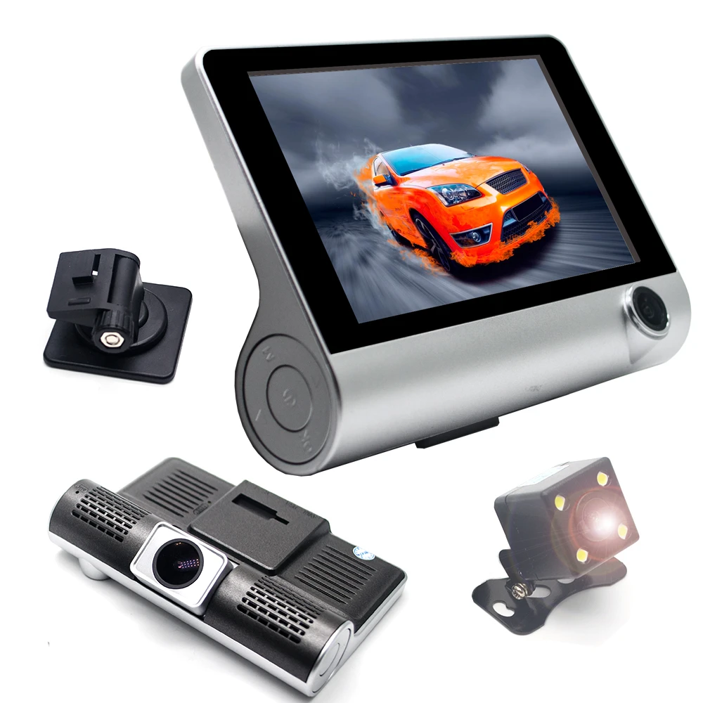 1080p Full Hd Car Dvr 3 Channels Cameras Recorder 4.0 Inch Dash Camera