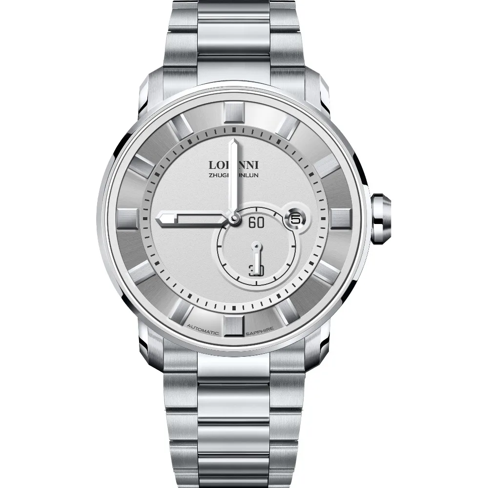 Best Quality  LOBINNI Couple Business 50M Waterproof Steel Strap Fashion 3D Dial Simple Style Automatic Self-wind