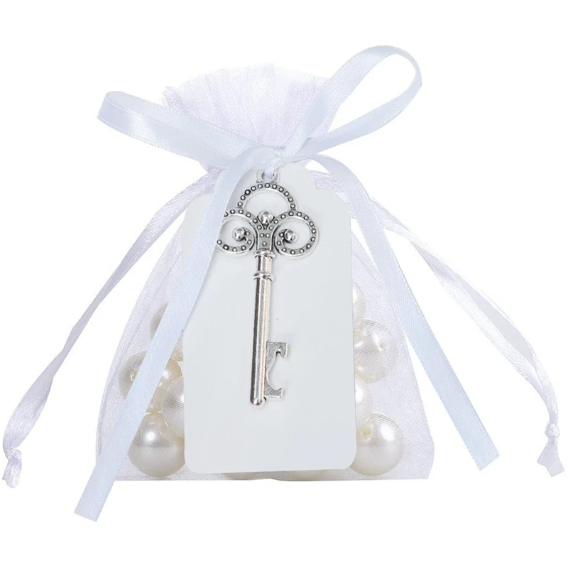 Baratos Abridor de llaves Vintage de 50 piezas con etiqueta de tarjeta y bolsa transparente para fiesta de boda