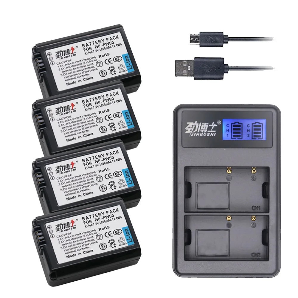 

4pcs NP-FW50 NPFW50 NP FW50 Camera Battery+LCD Charger for Sony Alpha a6500 a6300 a6000 a5000 a3000 NEX-3 a7R ILCE-7 bateria