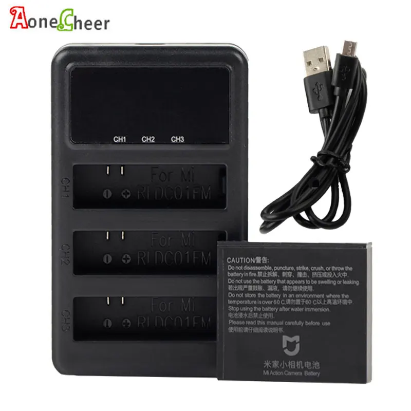 

3-Slots USB Battery Camera Charger for xiaomi Mijia mini 4k Camera LED Screen Display Protective Battery Charger 1450mah Battery