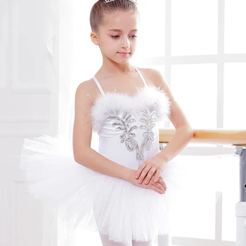 

2017 Hot Girl Kids Ballet Dance Dress Flower Squins&Feather Pure White Ruched Tulle Skirt Disfraces Princess Leotard Vestido