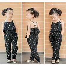 Г., модный детский хлопковый комбинезон черного цвета на бретелях для маленьких девочек комбинезон в горошек, имитация двух предметов, брюки-карандаш летняя одежда с поясом
