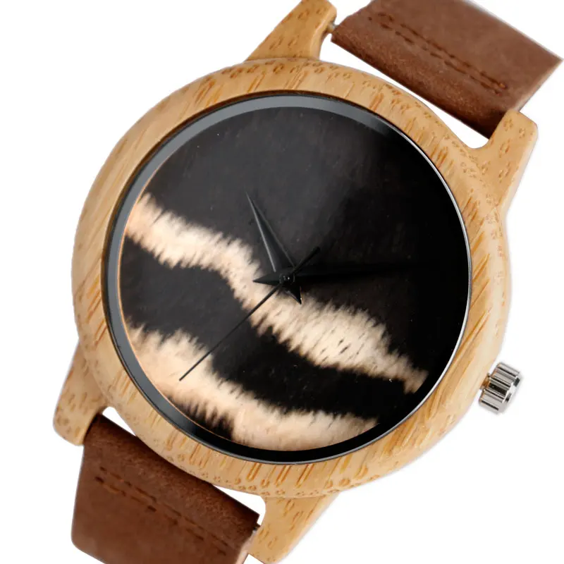 White Dial Wave Bamboo Wood Watch Men Creative Nature Light Clock Genuine Leather Bangle reloj madera hombre 2017 Gifts  (3)