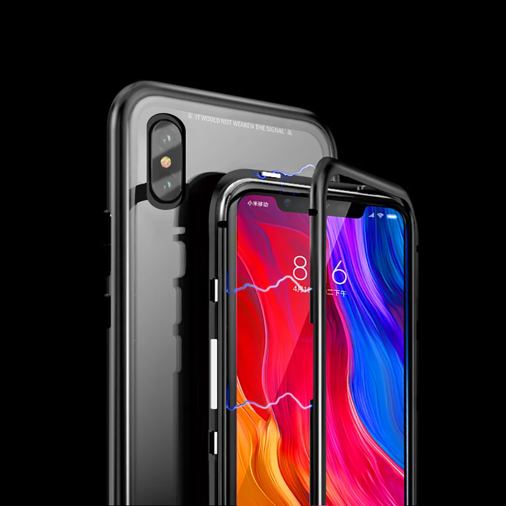 Магнитный металлический чехол для Xiaomi 6X A2 роскошный из закаленного стекла Redmi 6 6A