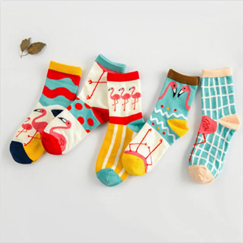 

1 Pair Free Shipping Women Autumn Winter Cute Flamingo Fashion Brand Cotton Socks For Women Girls