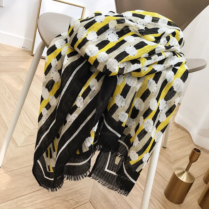

KYQIAO abrigos mujer invierno women autumn Japan style fresh long yellow white dot pattern scarf muffler echarpe femme