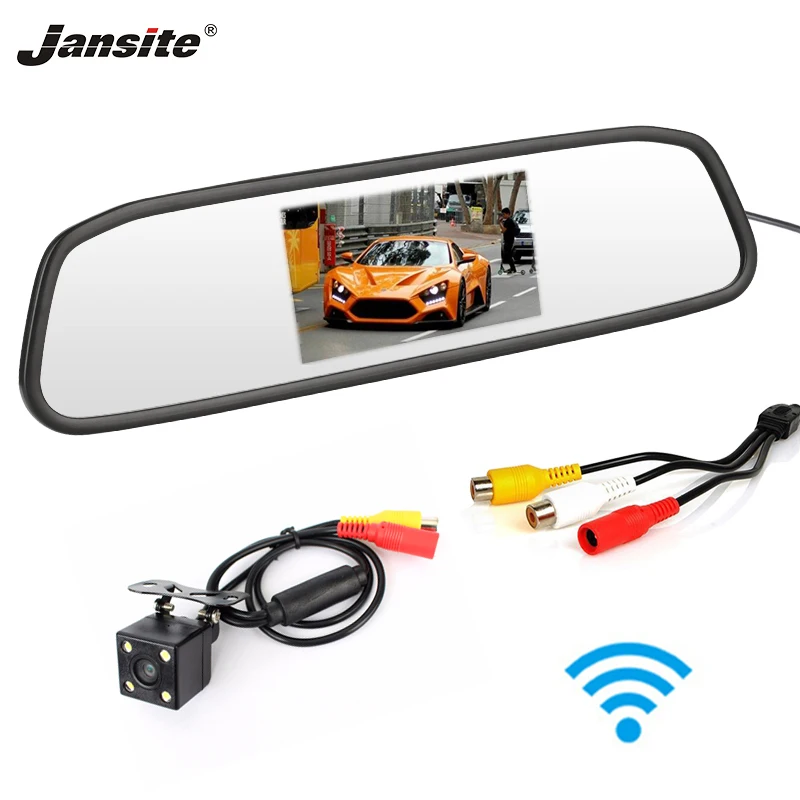 

Jansite 4.3 inch car monitor Parking Wireless Wired Mirror 2 video input car mirror Reverse Image HD Dispaly Great Vision TFT