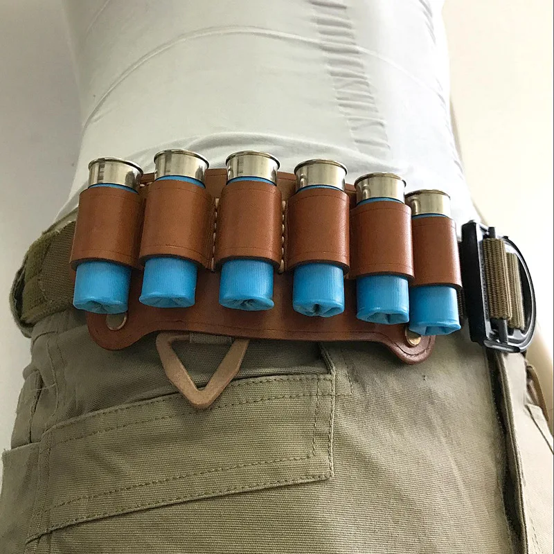 

6 Round Leather Tactical Hunting Ammo Bullet Holster Shotgun Shell Holder Cartridge Belt Canvas Genuine Magazine Pouch