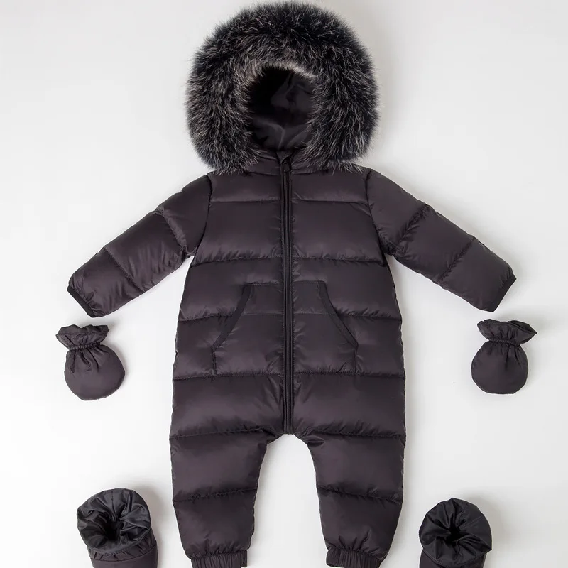 

0-4 Years Waterproof Newborn Baby Snowsuit Real Fox Fur Winter Clothes Down Romper Duck Down Filling Thick Warm Infant Jumpsuit