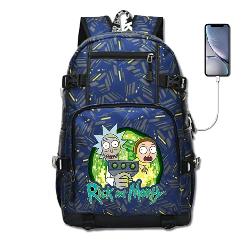 Рик и Морти аниме рюкзак мода ноутбук путешествия рюкзак с USB портом студентов книга школьная сумка - Цвет: Style 15