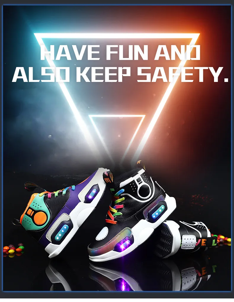 2019 New USB Charging Basket Children Led Shoes Boys With Light Up Casual Kids Shoes Girls Sneakers Glowing Shoes Genuine Leather  (5)