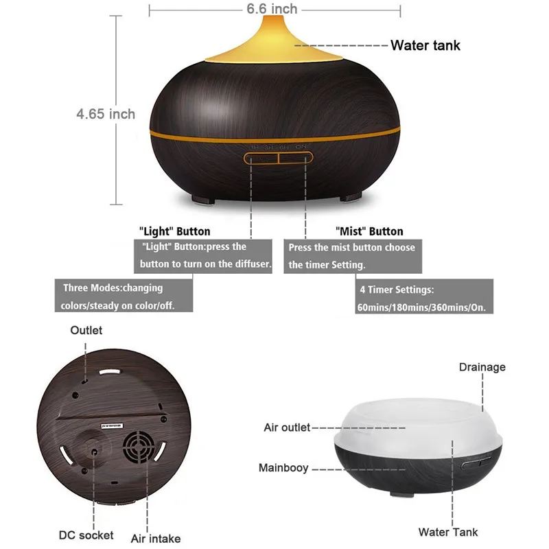 300 мл увлажнитель воздуха диффузор эфирного масла Арома Лампа Электрический диффузор аромата для ароматерапии тумана для дома-дерево