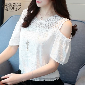 

2018 summer new chiffon shirts short sleeved blouses sweet solid women tops fashion causal hollow out women clothing D614 30