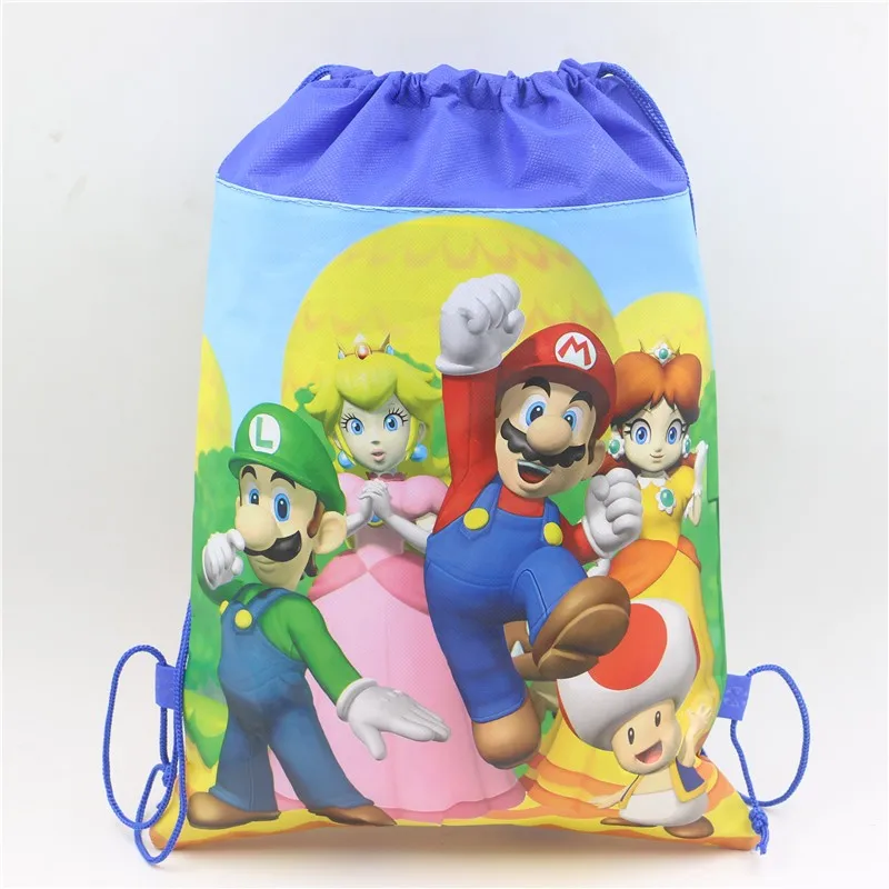 

20pcs Baby Shower Decorations Super Mario Run Non-Woven Fabric Backpack Birthday Party Kids Bros Red Drawstring Bags Supplies
