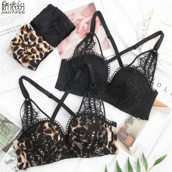 

Sexy Leopard Print Women Underwear Hollow Lace Embroidery Bra Set 1/2 Cup Seamless Padded Push Up Bra and Panty Lingerie Sets