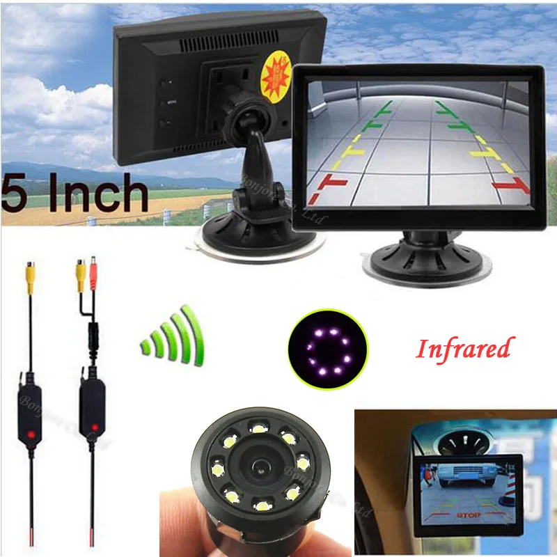 

Parking Wireless Car 5" TFT LCD Monitor Display CCD Reversing Rearview Camera Infrared 8 Lights Night vision Cam 18.5MM Kit