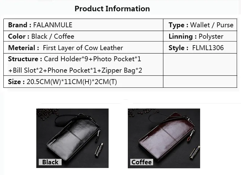 FALAN MULE модные мужские кошельки Длинные натуральная кожа брендовый кошелек мужской клатч кошелек держатель для карт