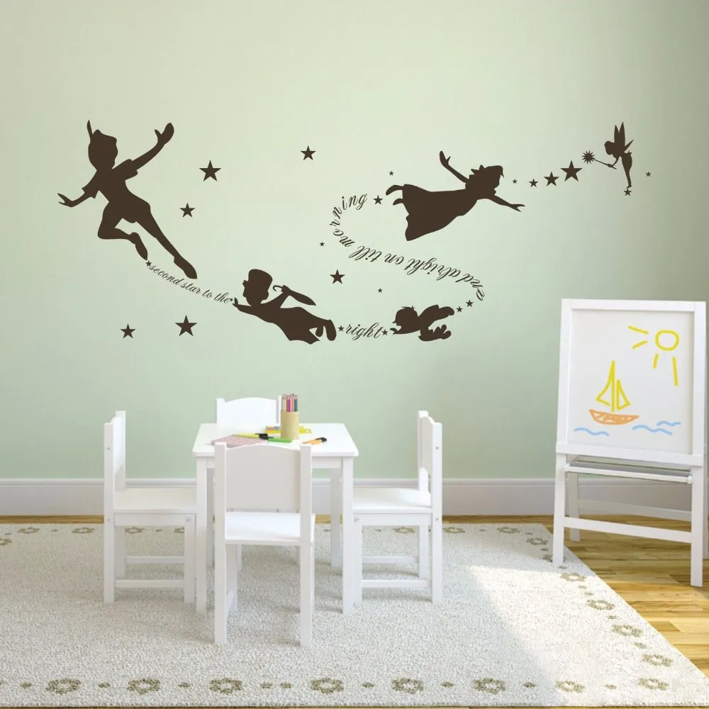 Fee Clochette Star Peter Pan Wall Decal Enfants Bebe Chambre Vinyle Autocollant Room Decor Ameublement Et Decoration Accessoires Et Decorations Dwteam In