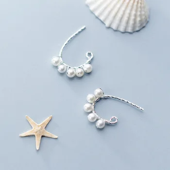 

Authentic Real 100% 925 Sterling Silver fine Jewelry Shell Pearl Round Half Circle Ear Earrings GTLE2554