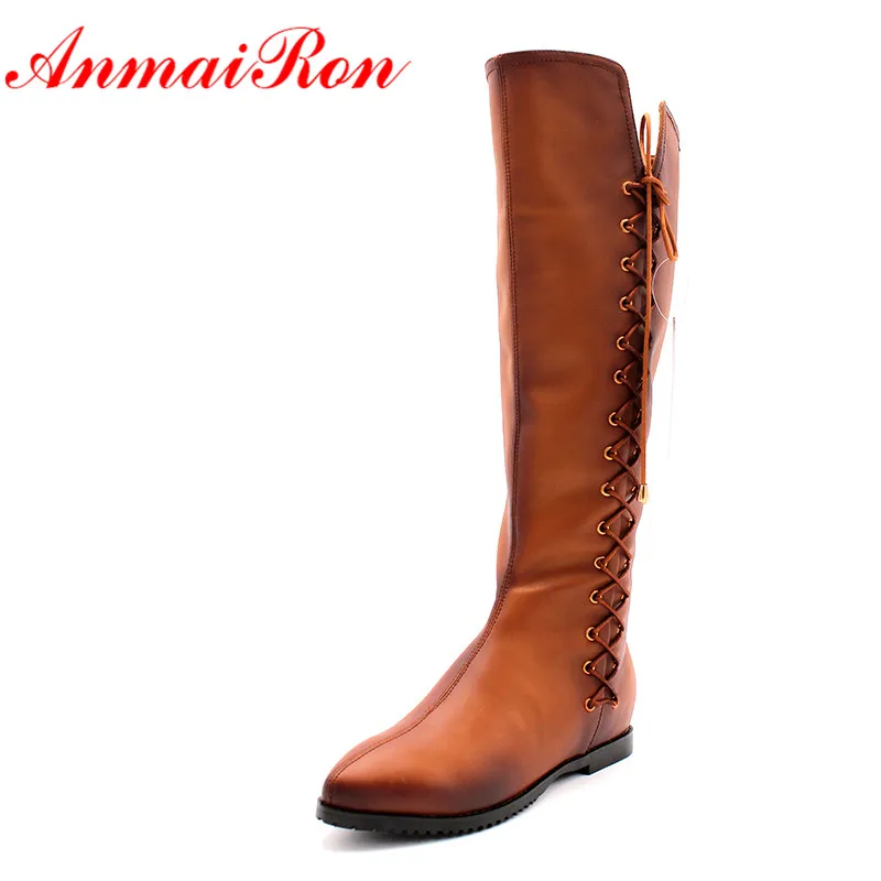 

Sexy Women Boots Black Leather Boots Stiletto Low High Heels Boots Lace Up Pointed Toe Motorcycle Boots Large Size 34-43