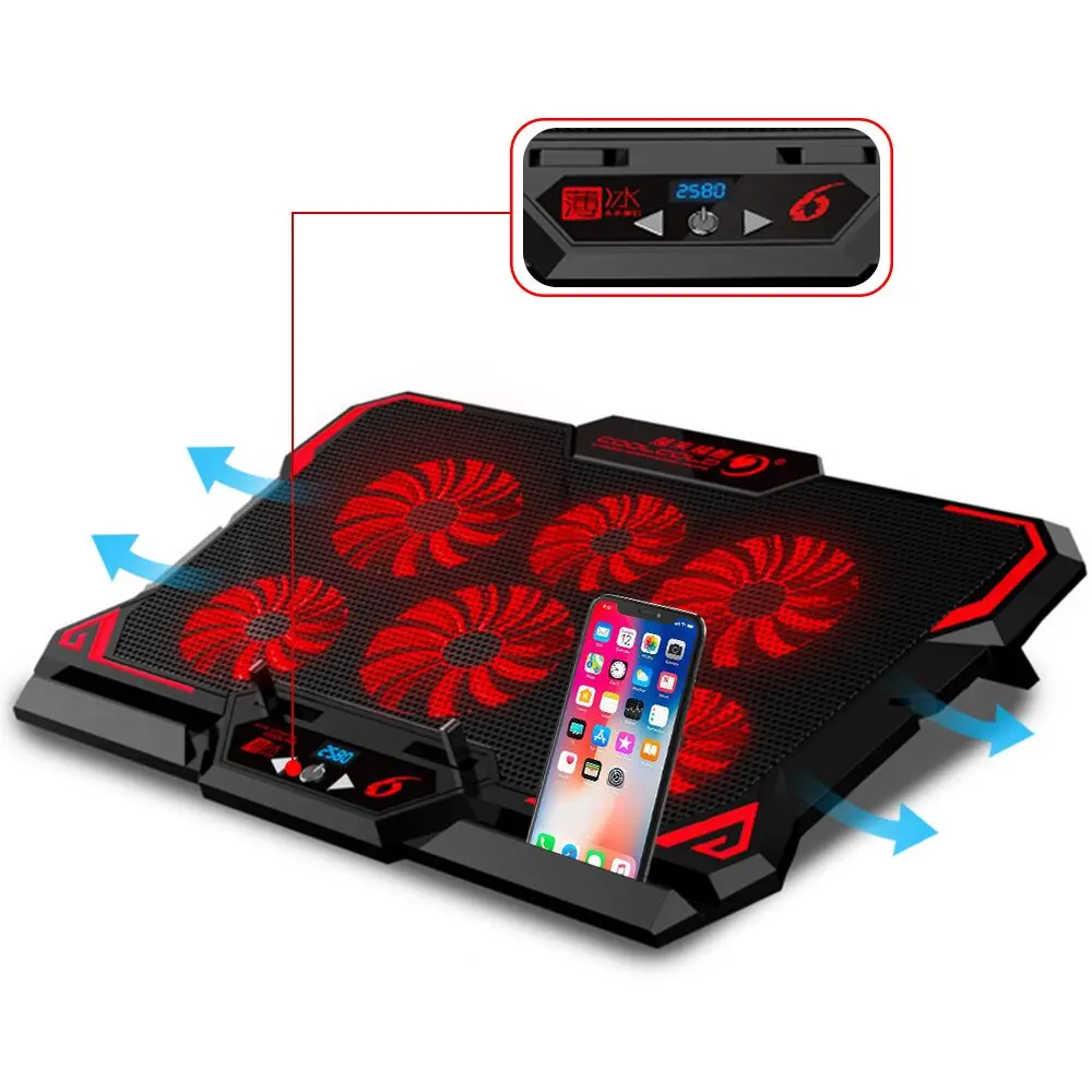Online Refrigerador para ordenador portátil 2 puertos USB y seis ventiladores de refrigeración almohadilla de refrigeración para ordenador portátil soporte para 12 15,6 pulgadas para ordenador portátil