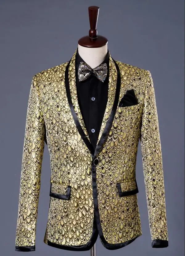 Gold star formal dress marriage suits blazer slim mens blazers set