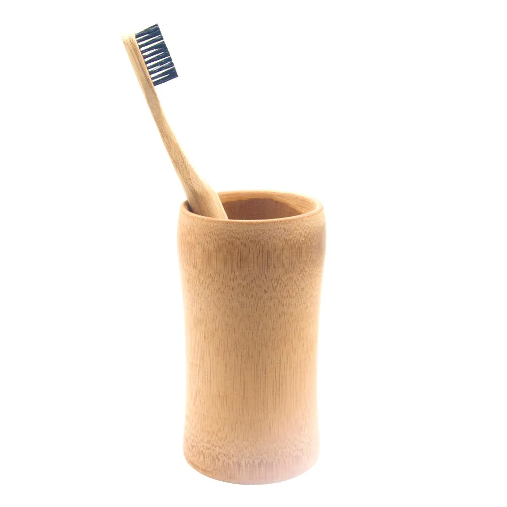 1 Piece Pillar Style Bamboo Toothbrush With Cup Black Bamboo Toothbrush