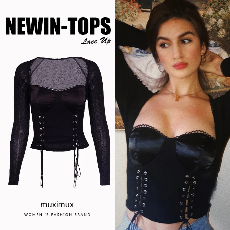 

2018 Winter Women Tshirts Sexy Pullover Top Tees Solid Square Neck Long Sleeve Autumn Black White Gothic T-shirts Women