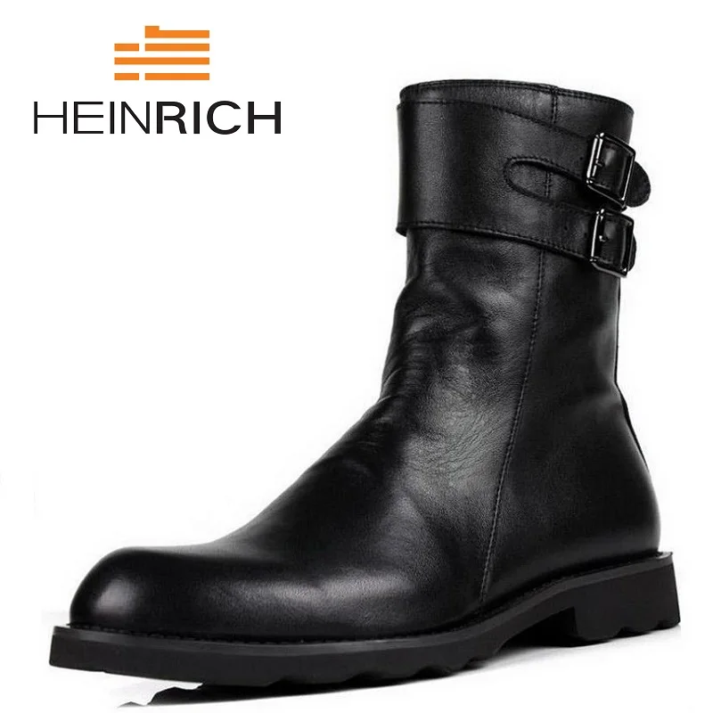 

HEINRICH Mens Tactical Military Boots Luxury Fashion Round Toe Zipper Combat Desert Boots Comfortable Leather Men Shoes Botas