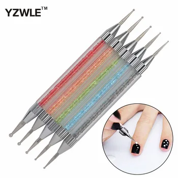 YZWLE 5Pcs/Pack Nail Art Tools Rhinestones Painting Drawing Brush Pen 2 Way Nail Art Dotting Tool 15