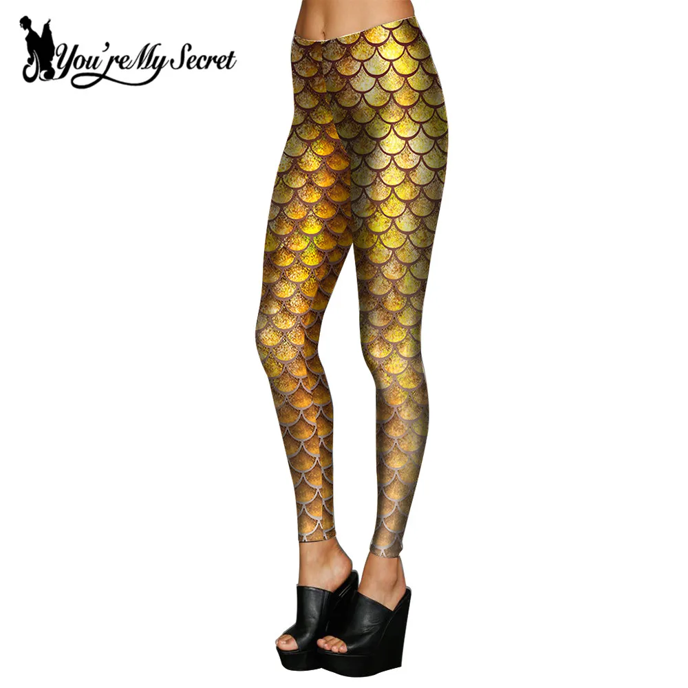 [You're My Secret] Women Leggings Golden Fish Scale Simulation Mermaid