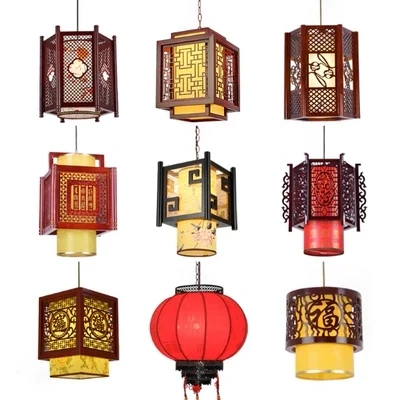 Chinese Style Antique Wood Pendant Lights Sheepskin Lantern Lamp Chinese Style Antique Wood Pendant